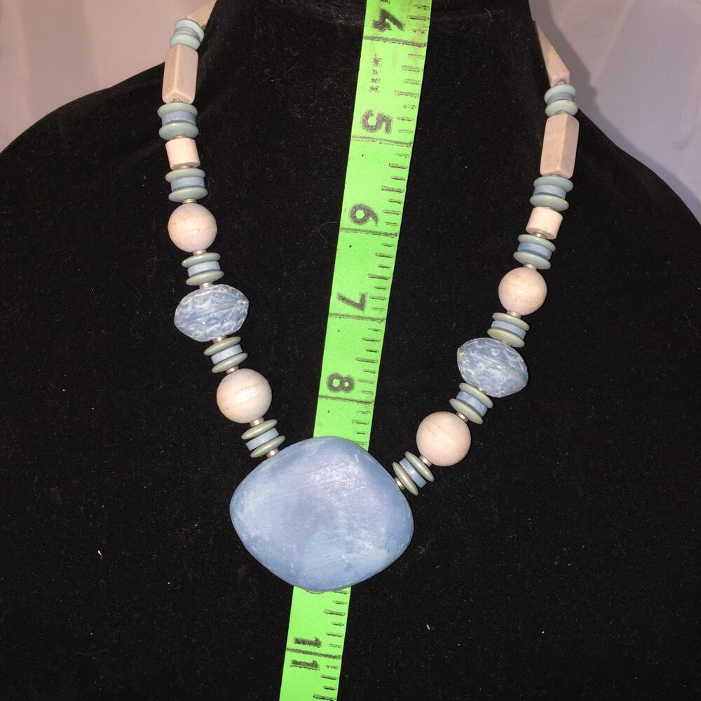 Blue and Gray Beads Large Blue Stone Necklace Japan